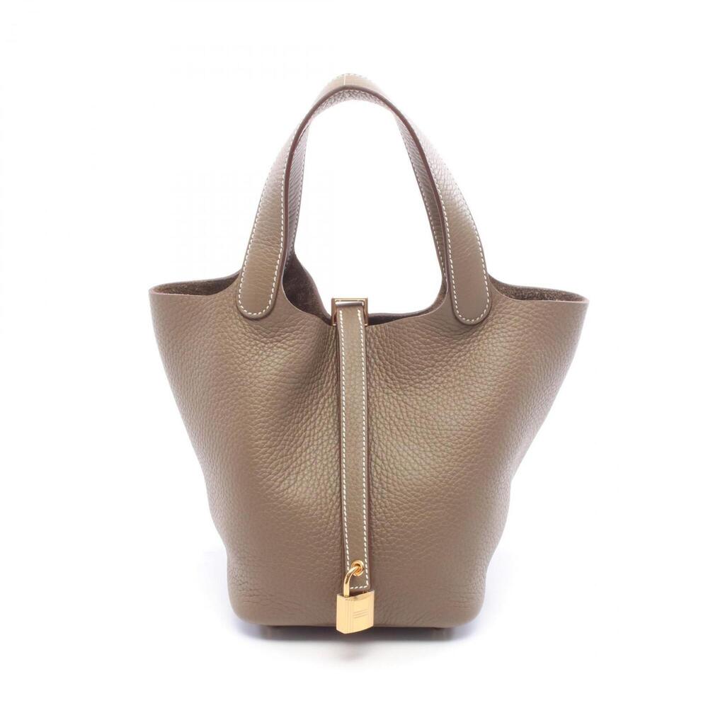 Hermes Picotin Lock PM Handbag, Leather, Taurillon Clemence Women's, Gray